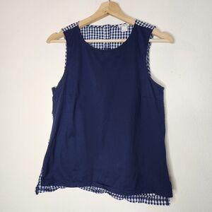 J. Crew Factory Womens Small Blue White Gingham Tank Top Cotton Two Toned